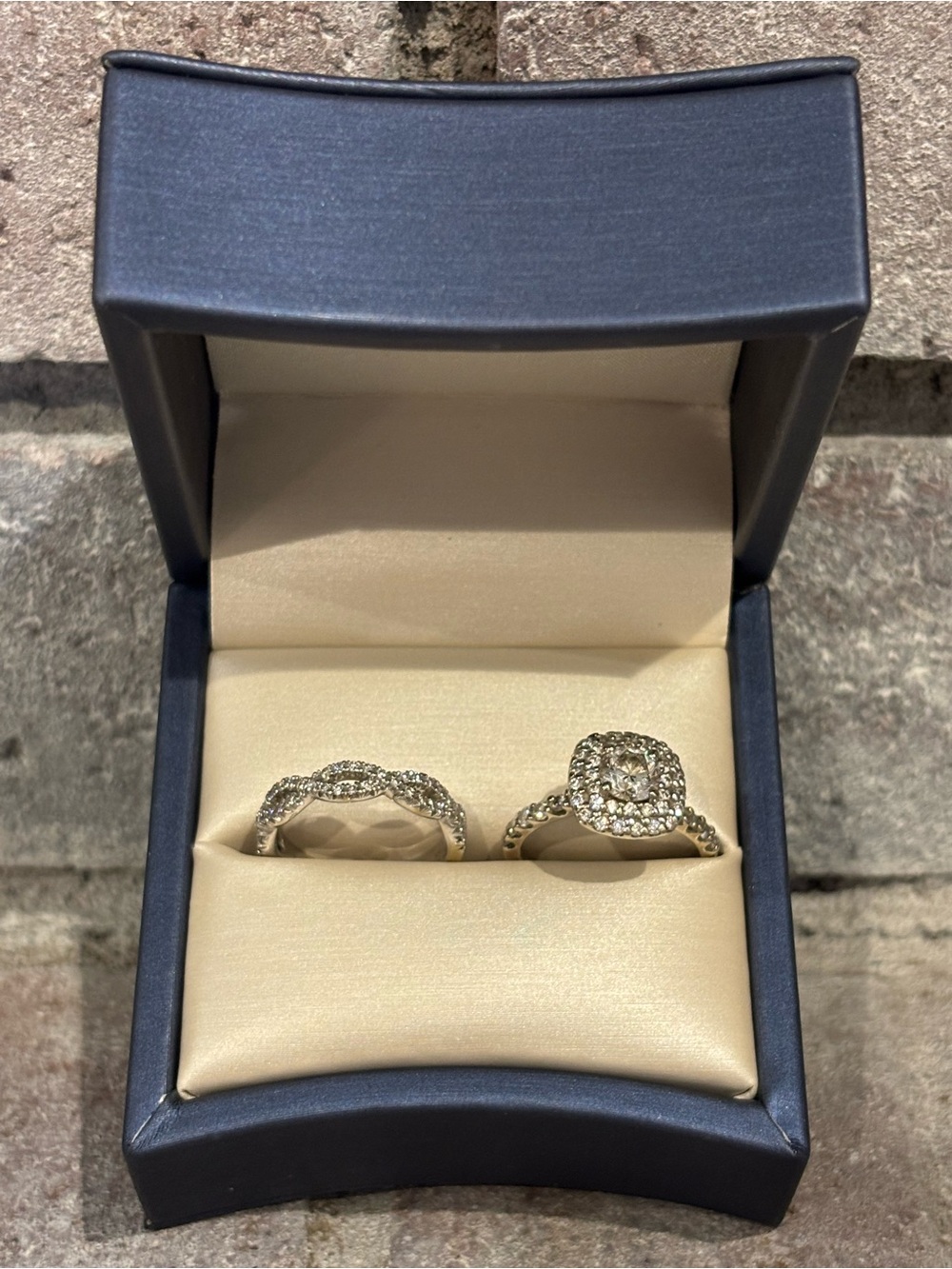 Diamond Halo Engagement Ring Set in White Gold - White (Set)